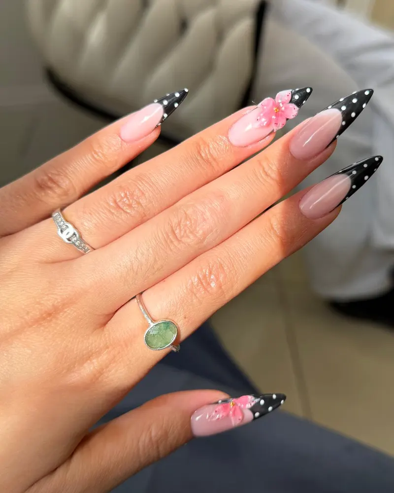 Black polka dot French tips