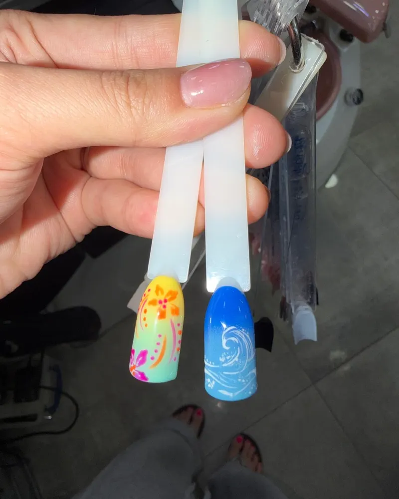 Bright hand-painted nail art samples