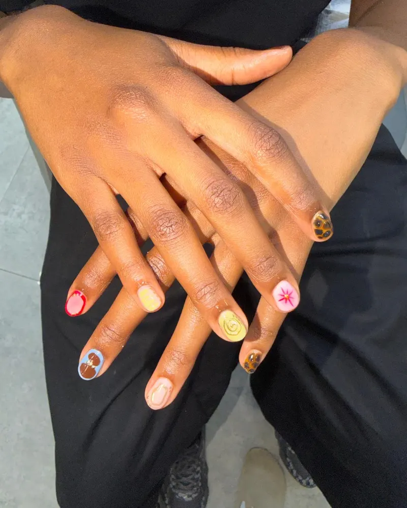 Short nails with cute hand-painted designs